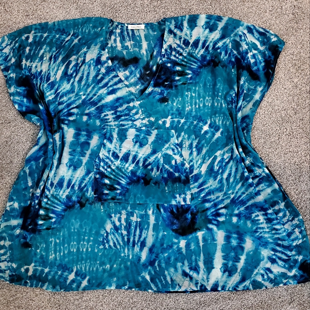 Calvin Klein Cover Up Blue Tie Dye One Size